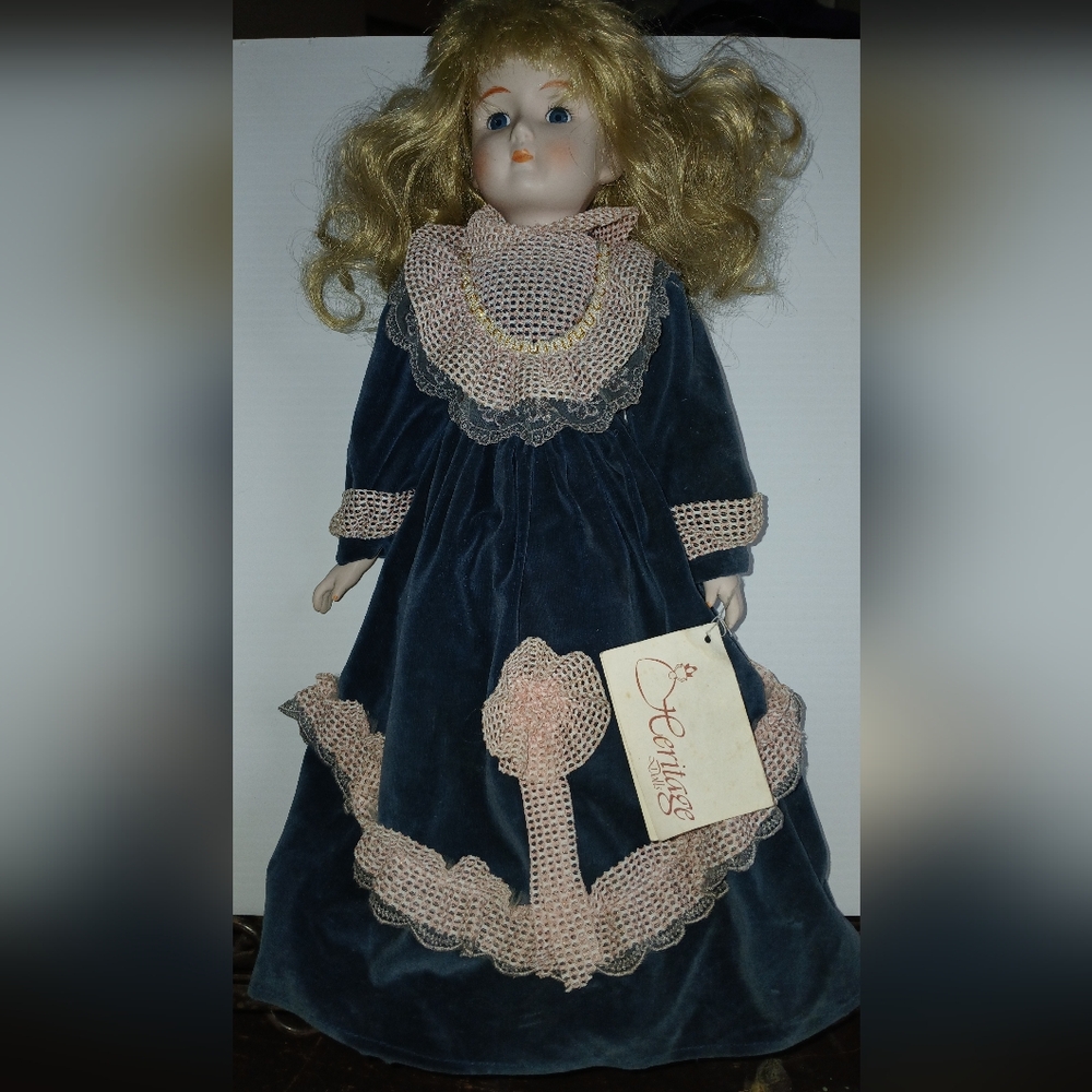 Authentic Heritage Collector's Bisque Porcelain Doll Music Box - Vintage 1980's